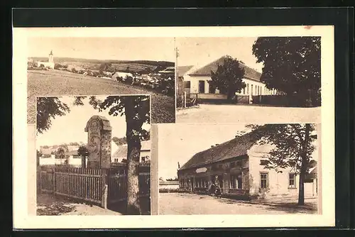 AK Pozden, Ortsansicht, Gebäude im Ort, Denkmal