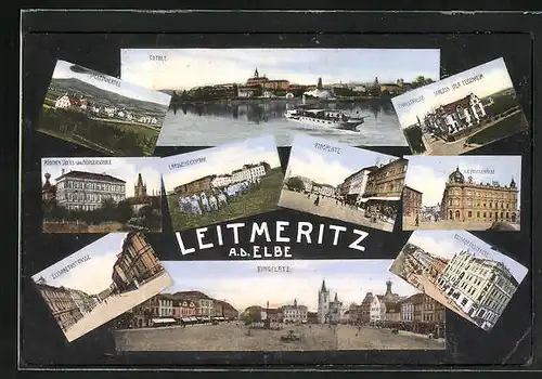 AK Leitmeritz / Litomerice, Landwehrkaserne, Villenviertel, Schloss Vila Elisenheim