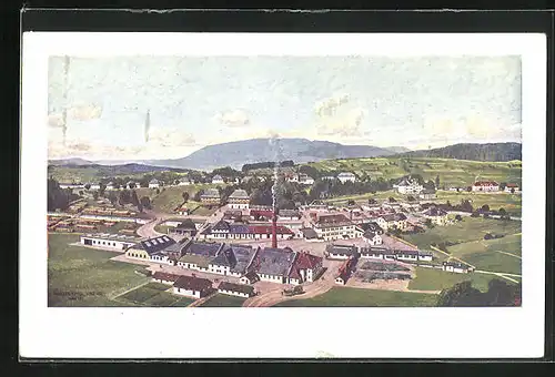 Künstler-AK Krabcice, Panorama vom Ortskern
