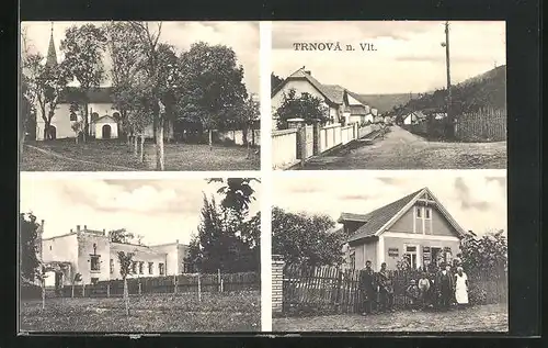 AK Trnová n. Vlt., Kirche, Strasse mit Wohnhäusern