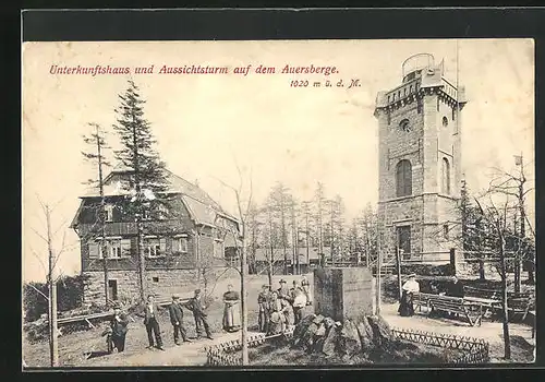 AK Wildenthal, Hotel Pension mit Aussichtsturm auf dem Auersberg