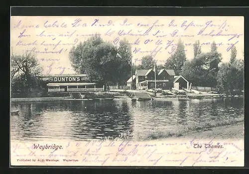 AK Weybridge, The Tames, Flusspartie mit Dunton`s Gasthaus
