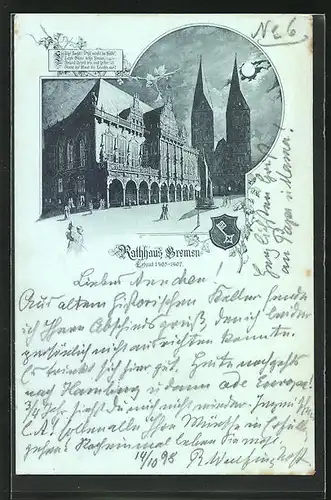 Mondschein-AK Bremen, Blick auf Rathaus