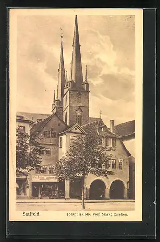 AK Saalfeld, Johanniskirche vom Markt gesehen