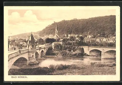 AK Bad Kösen, Blick auf Ort mit Brücke und Kirche