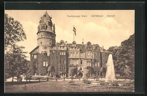 AK Detmold /Teutoburger Wald, Schloss mit Springbrunnen