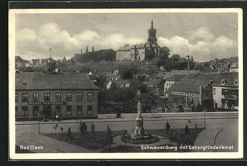 AK Bad Cleve, Schwanenburg mit Lohengrindenkmal