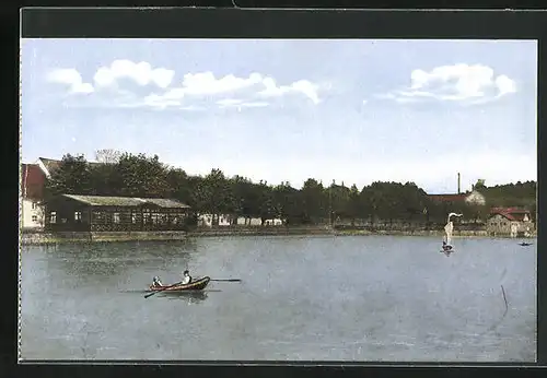AK Stegen /Ammersee, Boot auf See mit Häusern am Ufer