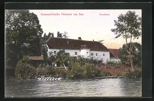 AK Hammer Am See / Hamr Na Jezere, Ruderboot vor Gasthaus Forsthaus