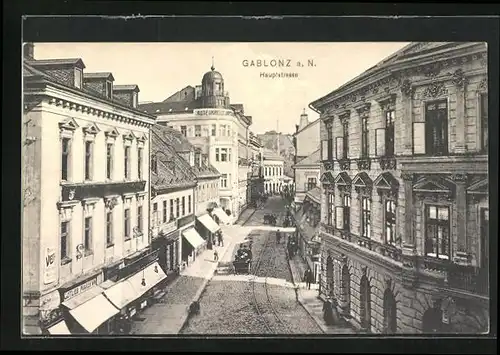 AK Gablonz / Jablonec Nad Nisou, Blick in die Hauptstrasse