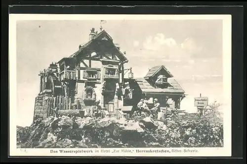 AK Herrnskretschen / Hrensko, Das Wasserspielwerk im Hotel Zur Mühle