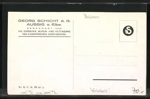 Künstler-AK Aussig / Usti, Fabrikgelände der Georg Schicht AG, Europas grösste Seifen- und Fettwerke