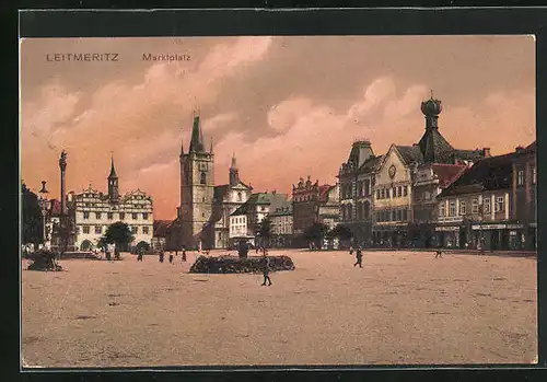 AK Leitmeritz / Litomerice, Marktplatz, Brunnen, Rathaus