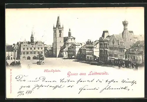 AK Leitmeritz / Litomerice, Gasthof zum schwarzen Adler am Marktplatz, Rathaus