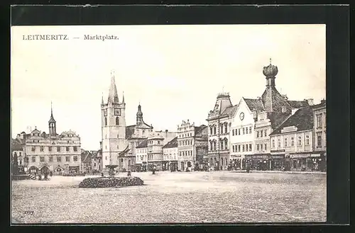 AK Leitmeritz / Litomerice, Hotel Schwarzer Adler, Marktplatz