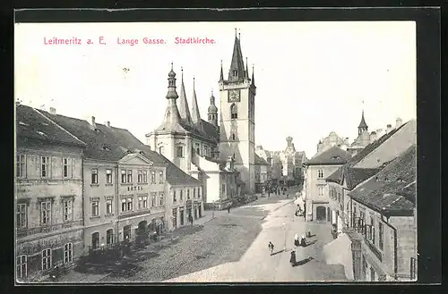 AK Leitmeritz / Litomerice, Lange Gasse, Stadtkirche
