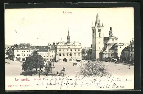 AK Leitmeritz / Litomerice, Markt mit Rathaus