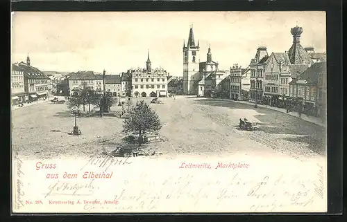 AK Leitmeritz / Litomerice, Blick auf den Marktplatz mit Rathaus