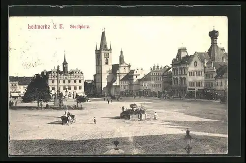 AK Leitmeritz / Litomerice, Hotel Schwarzer Adler und Rathaus am Stadtplatz