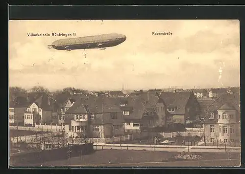 AK Rüstringen, Zeppelin über der Villenkolonie an der Rosenstrasse
