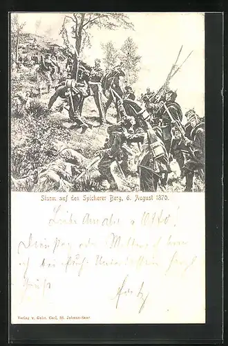 Künstler-AK Sturm auf den Spicherer Berg 1870
