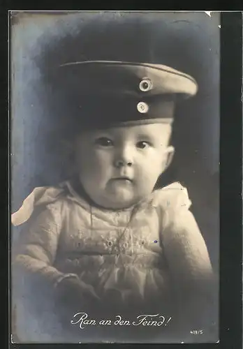 AK Kleinkind mit Krätzchen, Kinder Kriegspropaganda
