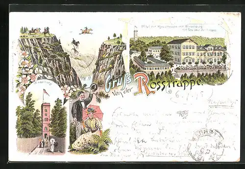 Vorläufer-Lithographie Thale, 1895, Hotel zur Rosstrappe, Winzenburg