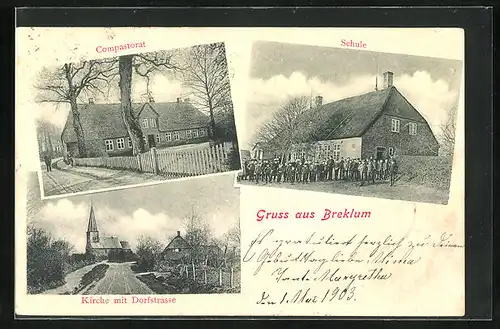 AK Breklum, Compastorat, Schule, Kirche mit Dorfstrasse