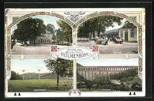 AK Waldheim, Gasthof Heiligenborn, Garten, Spielwiese, Viadukt