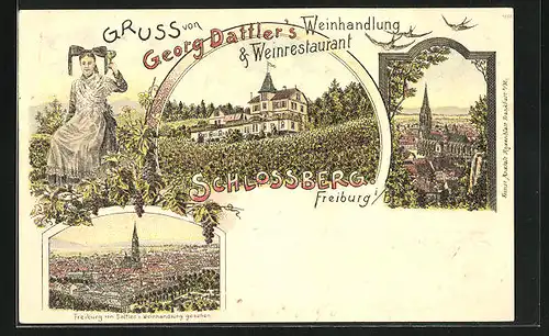 Lithographie Freiburg i. B., Georg Dattlers Weinhandlung & Restaurant, Schlossberg