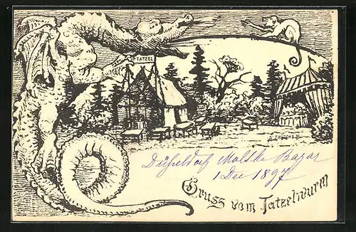 Künstler-AK Oberaudorf, Gasthaus zum Tatzelwurm