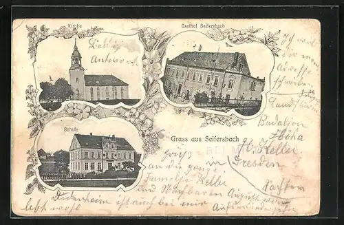 AK Seifersbach, Gasthof Seifersbach, Kirche, Schule