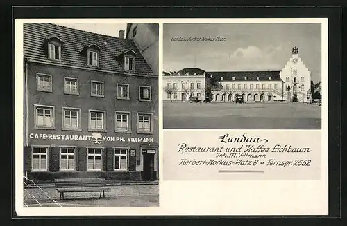 AK Landau, Restaurant und Kaffee Eichbaum, Inh. M. Villmann, Herbert-Norkus-Platz 8