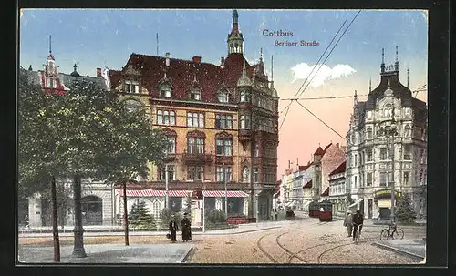 AK Cottbus, Berliner Strasse, Strassenbahn