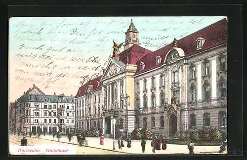 AK Karlsruhe, Passanten vor der Hauptpost