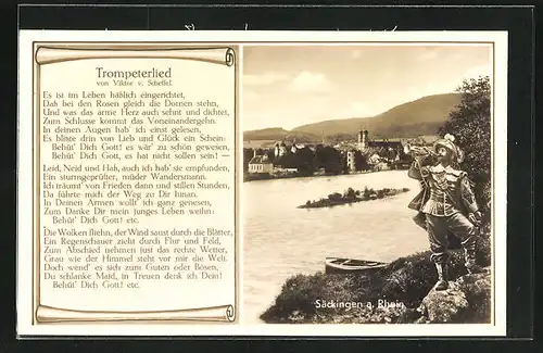 AK Säckingen a. Rhein, Trompeter am Fluss mit Trompeterlied