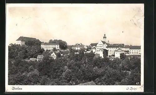 AK Dachau, Ortspartie mit Kirchturm