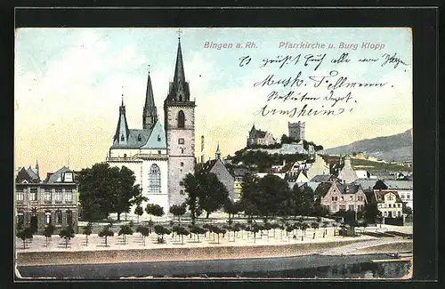 AK Bingen a. Rh., Pfarrkirche und Burg Klopp