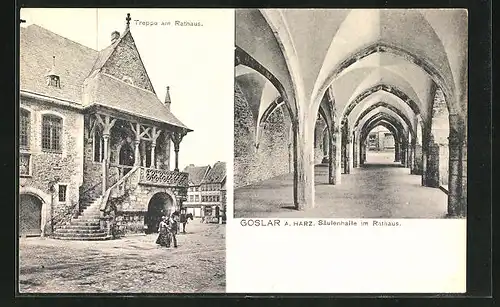 AK Goslar a. Harz, Säulenhalle im Rathaus, Treppe am Rathaus