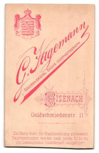 Fotografie G. Jagemann, Eisenach, Goldschmiedenstr. 11, Portrait Dame im Biedermeierkleid mit Halskette