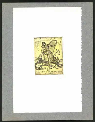 Exlibris von Richard Klein, Dr. Walter und Margarete Vogel, Mutter mit Kind und Harfe