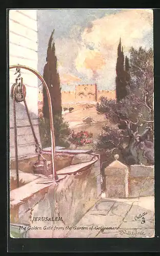 Künstler-AK Jerusalem, Golden Gate from the Garden of Gethsemane