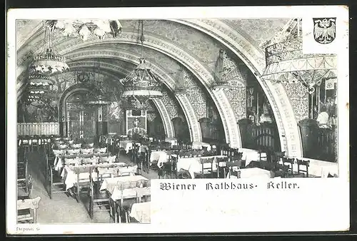 AK Wien, Gasthaus Rathaus-Keller, Innenansicht