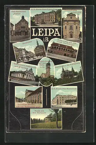 AK Leipa / Ceska Lipa, Restaurant am Kahlenberg, Cafe-Restaurant Union, Rotes Haus
