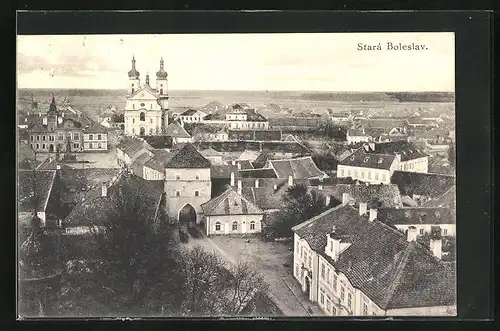 AK Alt Bunzlau / Stara Boleslav / Brandeis (NL), Ortsansicht mit Kirche