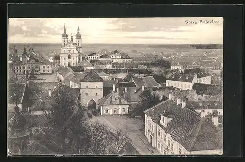 AK Alt Bunzlau / Stara Boleslav / Brandeis (NL), Ortsansicht mit Kirche