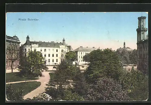 AK Jung Bunzlau / Mlada Boleslav, Blick auf grosses Gebäude