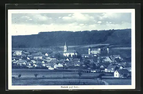 AK Mnisek, Ortsansicht mit Kirche, Brdy