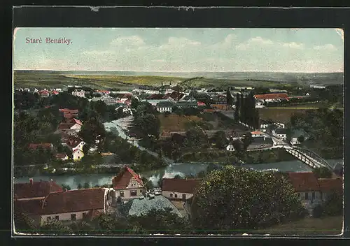 AK Stare Benatky, Ortsansicht mit Brücke und Fluss