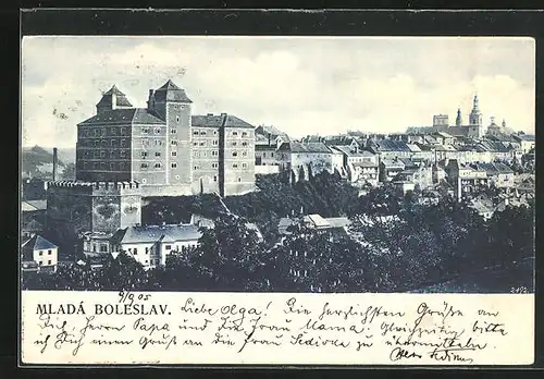 AK Jung Bunzlau / Mlada Boleslav, Blick auf grosses Gebäude